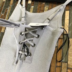 Grey lace up sweater dress